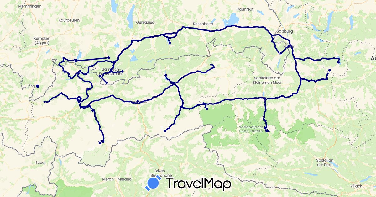 TravelMap itinerary: driving in Austria, Germany (Europe)